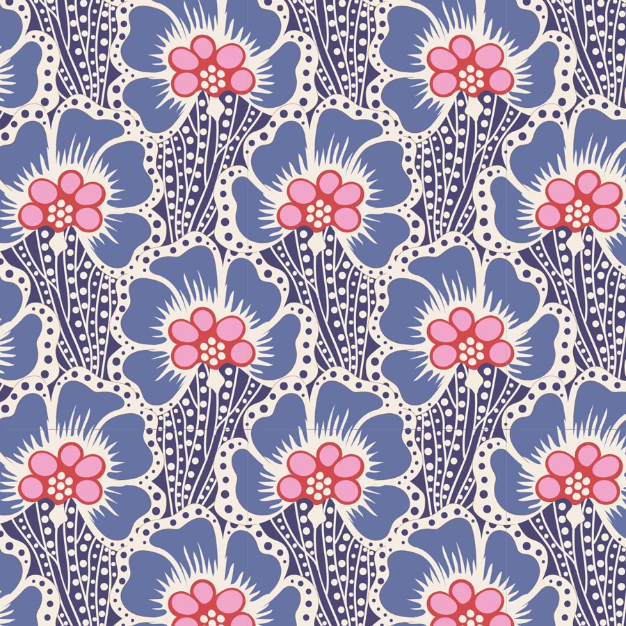TILDA Stoff COTTON BEACH, Ocean Flower Blue