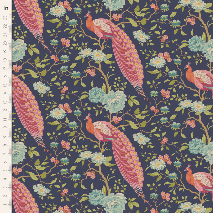 TILDA Stoff CHIC ESCAPE, Peacock Tree Navy Blue