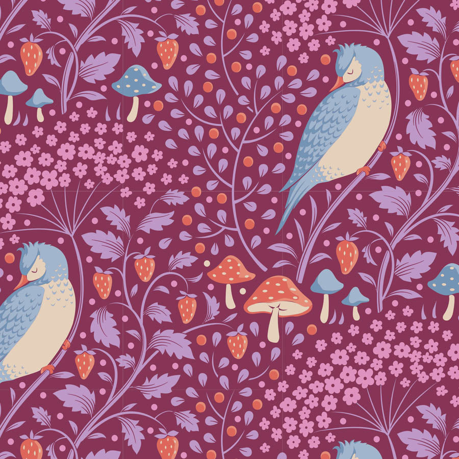 TILDA Stoff HIBERNATION, Sleepybird Mulberry