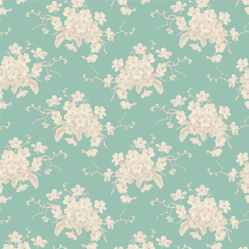 TILDA Stoff SUNDAY BRUNCH, White Flower Teal