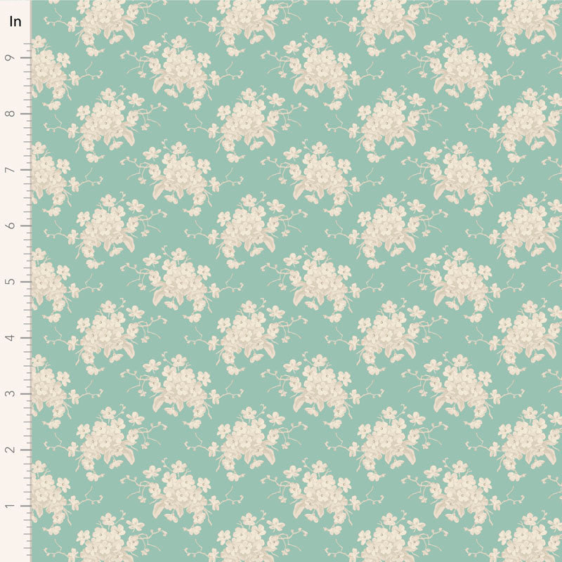 TILDA Stoff SUNDAY BRUNCH, White Flower Teal