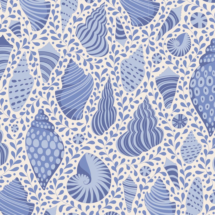 TILDA Stoff COTTON BEACH, Beach Shells Blue