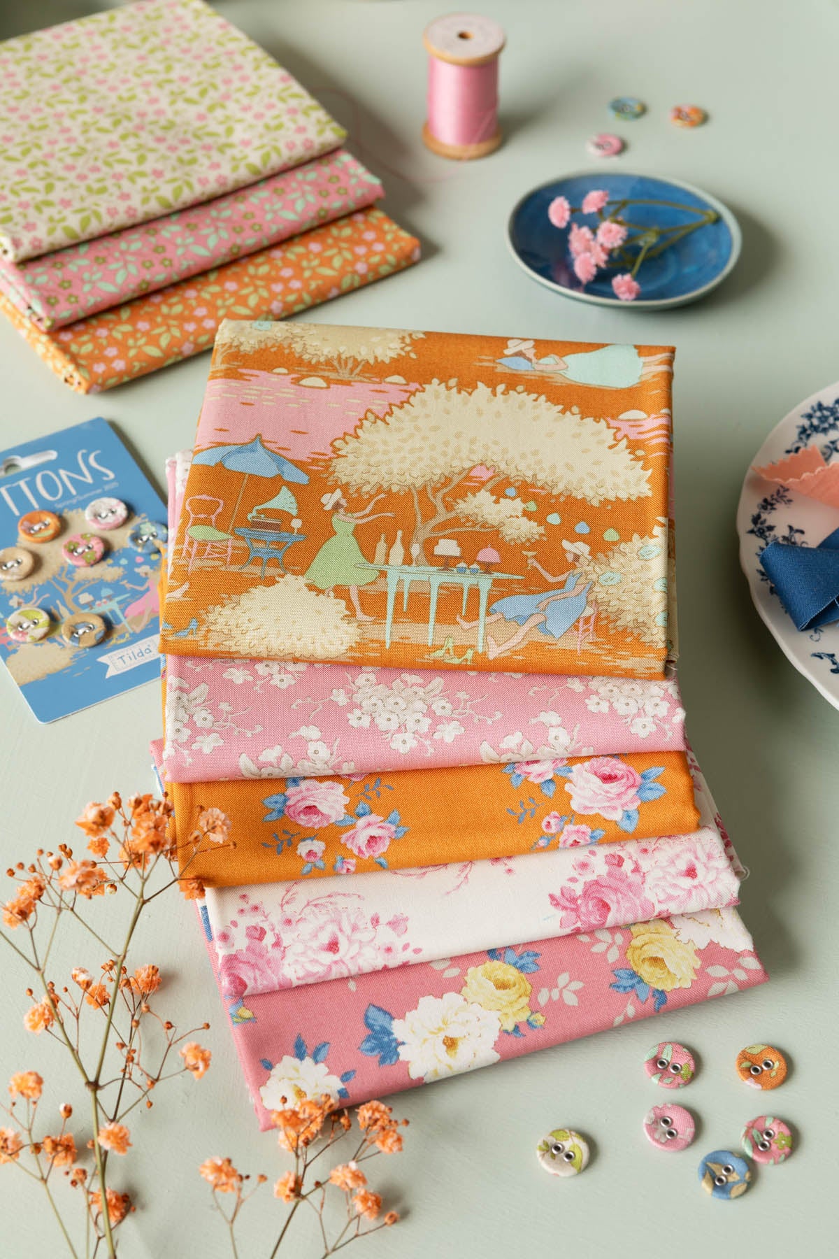 TILDA Stoffe, Stoffpaket SUNDAY BRUNCH, Fat Quarter Bundle Pink Ginger