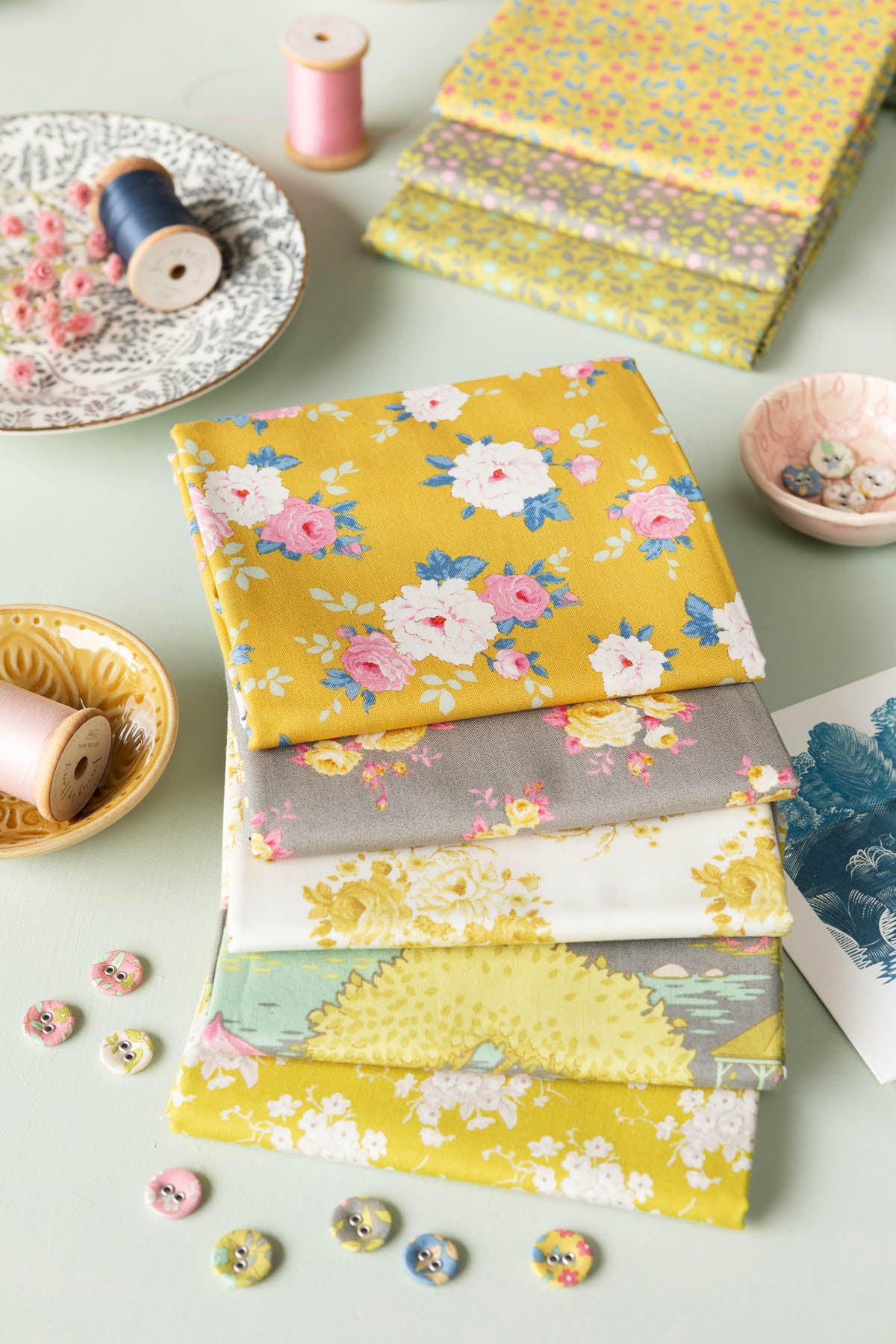 TILDA Stoffe, Stoffpaket SUNDAY BRUNCH, Fat Quarter Bundle Grey Yellow