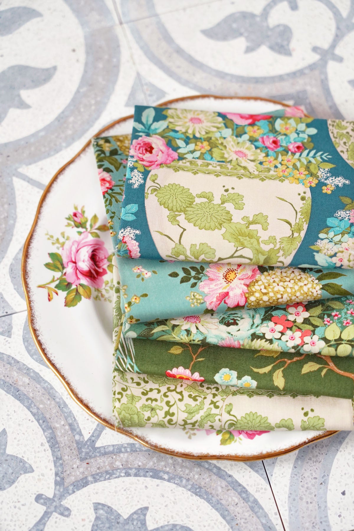 TILDA Stoffe, Stoffpaket CHIC ESCAPE, Fat Quarter Bundle Green Teal