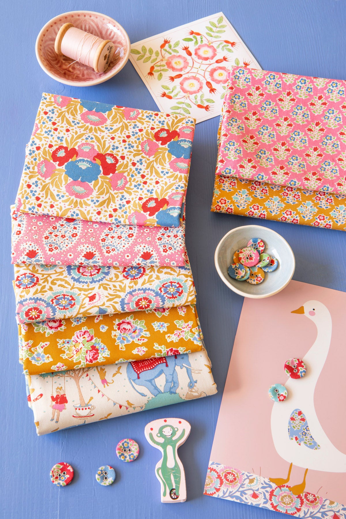 TILDA Stoffe, Stoffpaket JUBILEE, Fat Quarter Bundle Mustard Pink