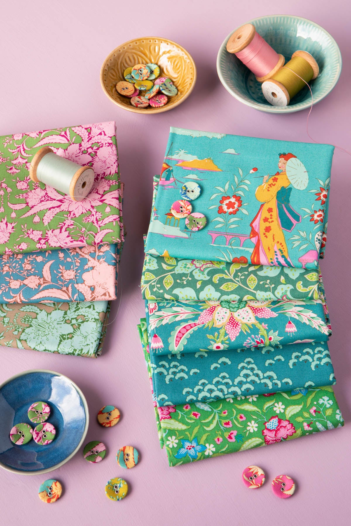 TILDA Stoffe, Stoffpaket BLOOMSVILLE, Fat Quarter Bundle Pine Turquoise