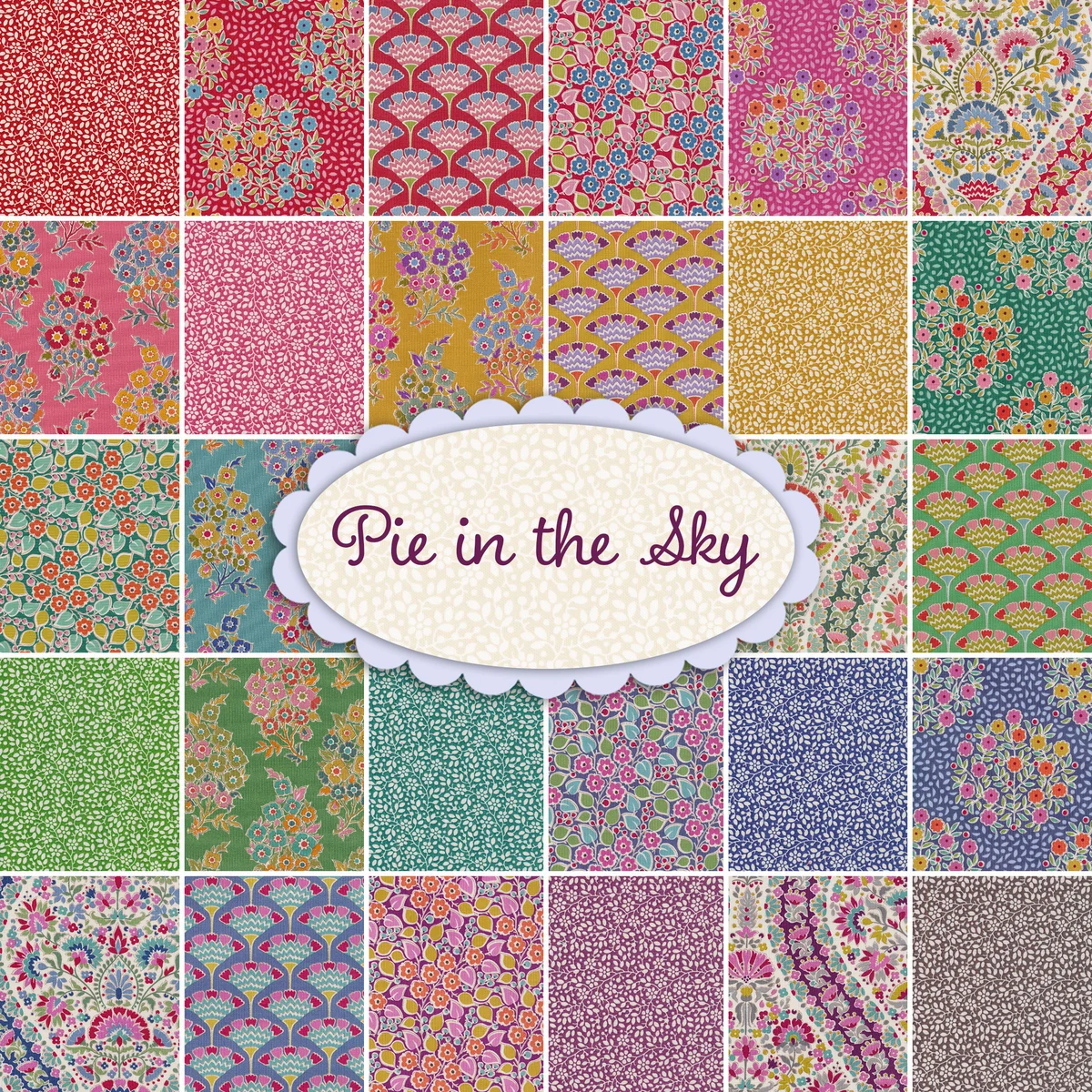 TILDA Stoffe, Stoffpaket PIE IN THE SKY, Fat Quarter Bundle Red Pink
