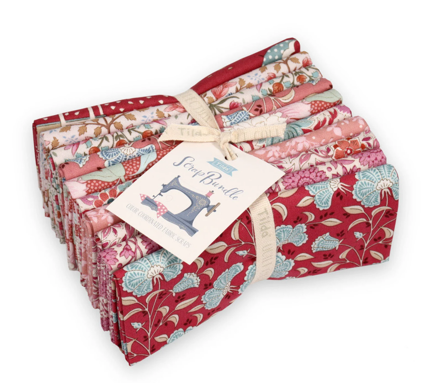 TILDA Stoffe, Stoffpaket Fat Quarter SCRAP BUNDLE Red Pink Peach