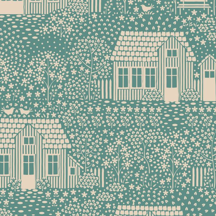 TILDA Stoff HOMETOWN, My Neighborhood Teal
