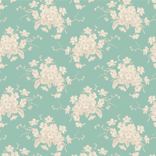 TILDA Stoff SUNDAY BRUNCH, White Flower Teal