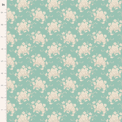 TILDA Stoff SUNDAY BRUNCH, White Flower Teal