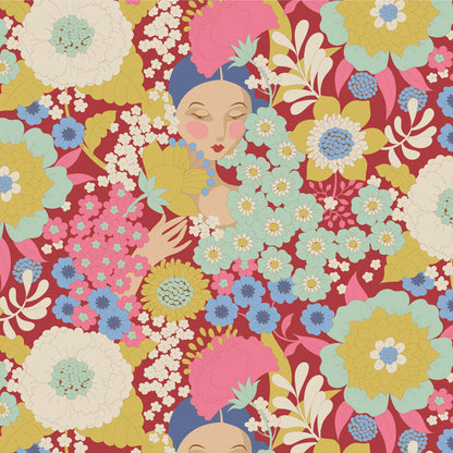 TILDA Stoff WALLFLOWER, Burgundy