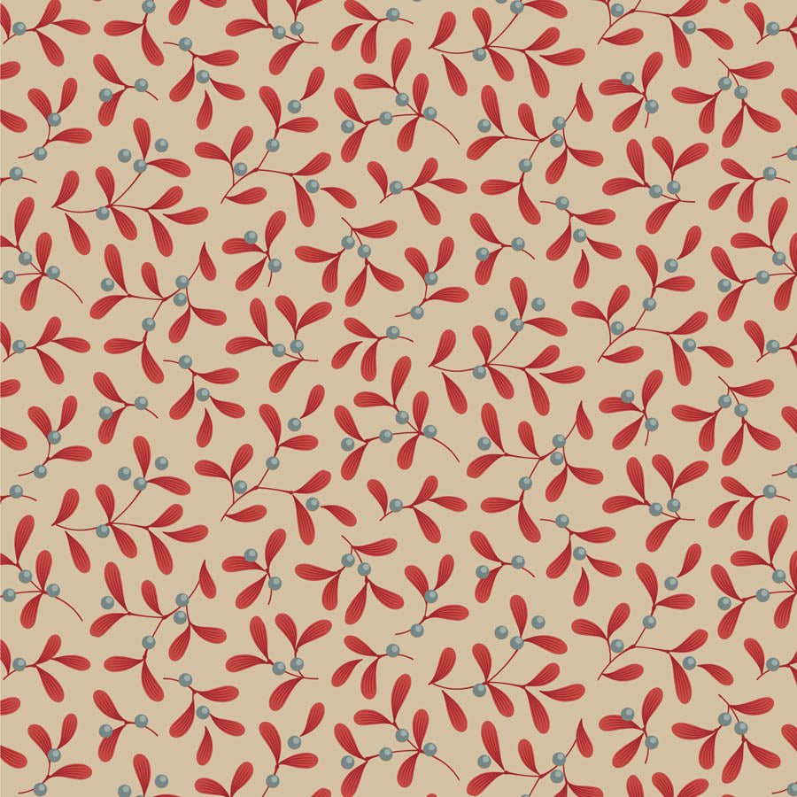 TILDA Stoff MERRY LITTLE CHRISTMAS, Mistletoe Red