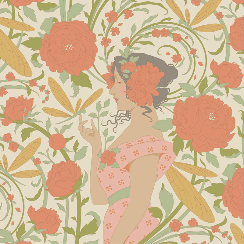 TILDA Stoff SONGBIRD, Aubery Coral