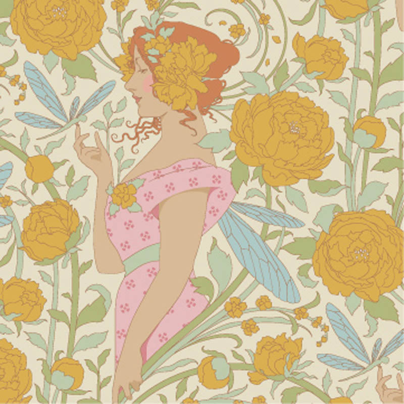 TILDA Stoff SONGBIRD, Aubery Mustard