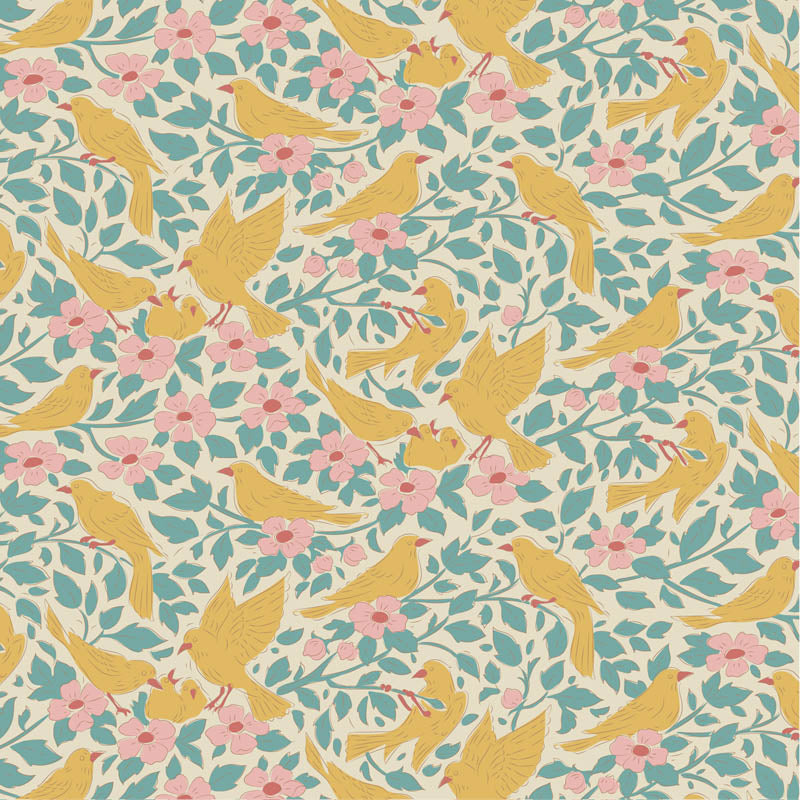 TILDA Stoff SONGBIRD, Ava Teal