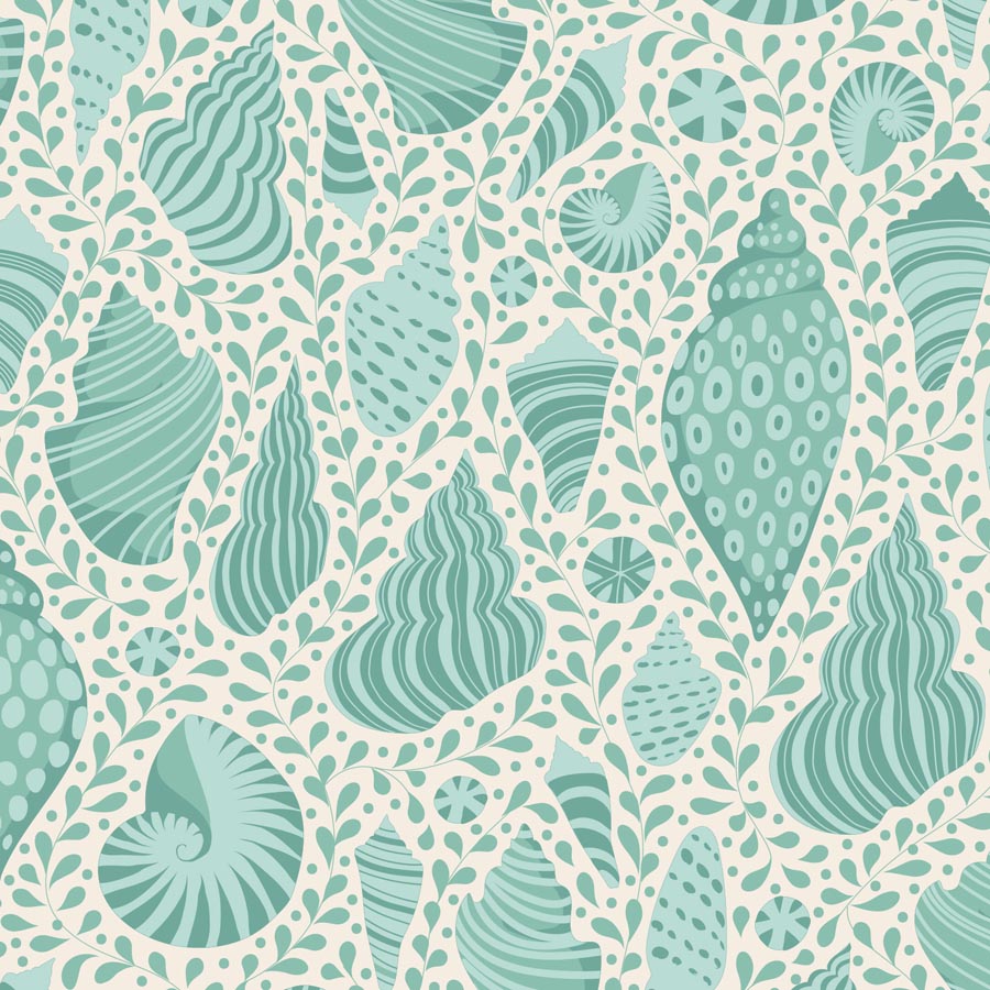 TILDA Stoff COTTON BEACH, Beach Shells Teal
