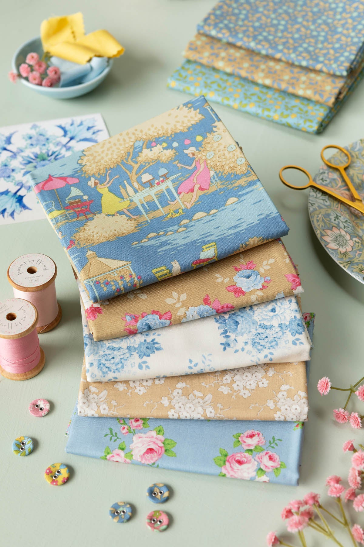 TILDA Stoffe, Stoffpaket SUNDAY BRUNCH, Fat Quarter Bundle Blue Sand