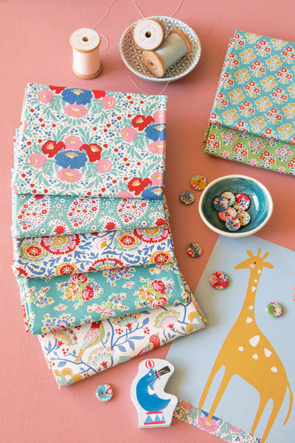 TILDA Stoffe, Stoffpaket JUBILEE, Fat Quarter Bundle Teal White