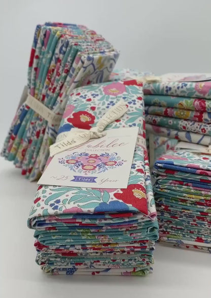 TILDA Stoffe, Stoffpaket JUBILEE, Fat Quarter Bundle Teal White