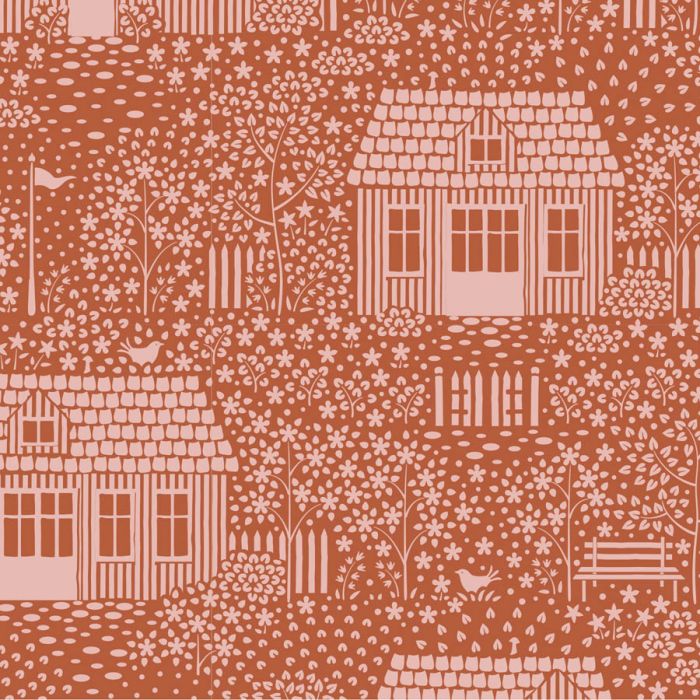 TILDA Stoff HOMETOWN, My Neighborhood Rust