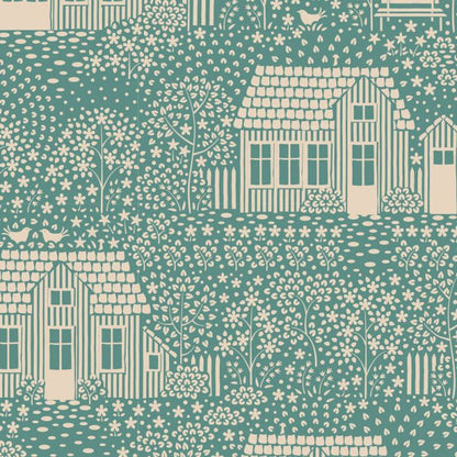 TILDA Stoff HOMETOWN, My Neighborhood Teal